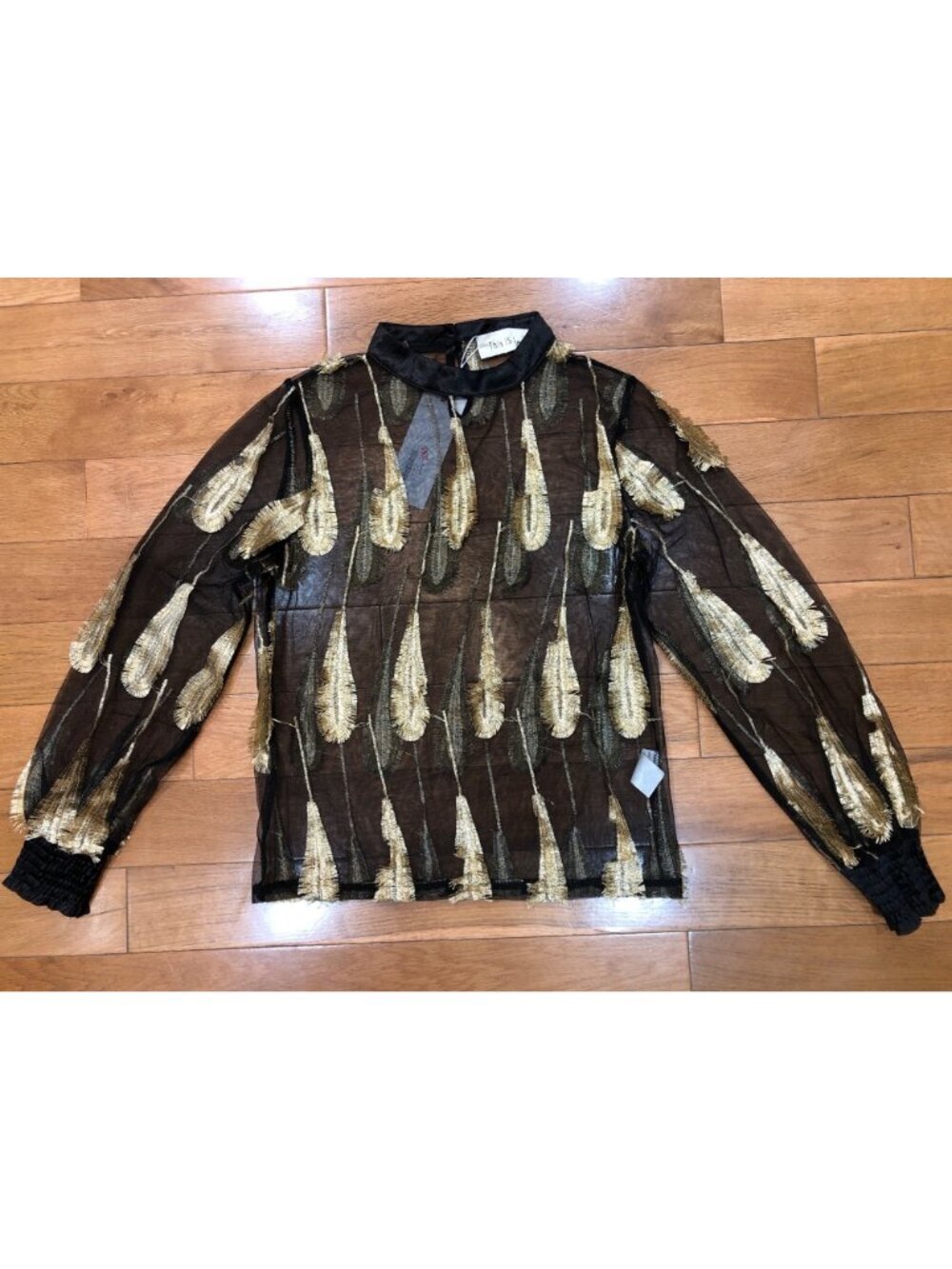 NWT This IS the Day Black Sheer Blouse Gold Embellishments Gothic Romance Size S - Picture 4 of 11